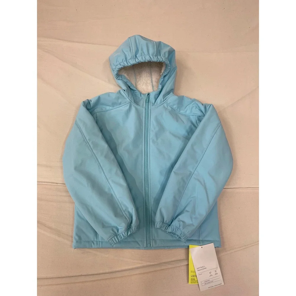 All in Motion Girls' Light Blue Softshell Fleece Hooded Jacket Size L 10/12 NWT